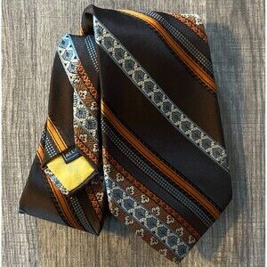 Vtg Sulka Neck Tie All Silk Unique Brown Orange Blue & White Floral Pinstripe